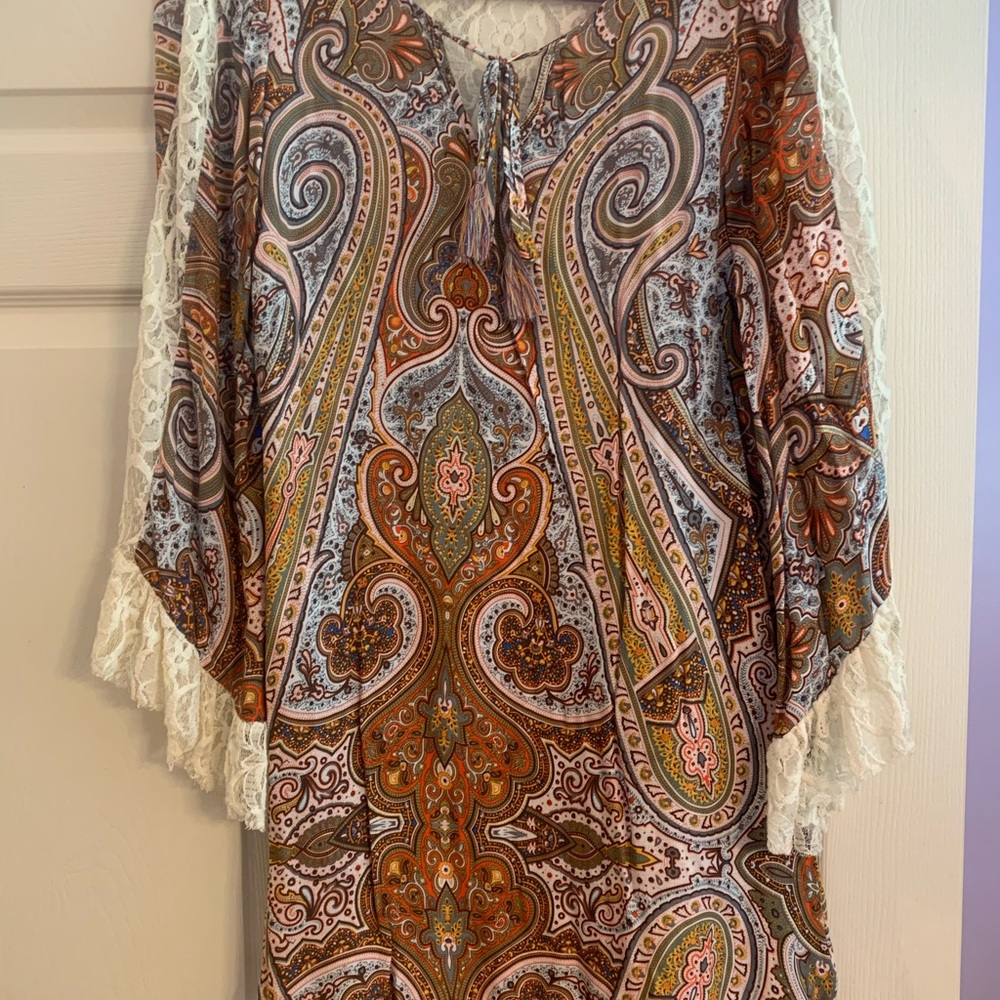 Umgee Multicolor Paisley Dress with Lace Detail